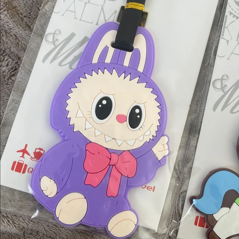 Cute Labubu monster Luggage Tag Set - Purple and Brown nwt